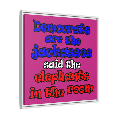 donkeys and elephants - framed canvas art (pink)