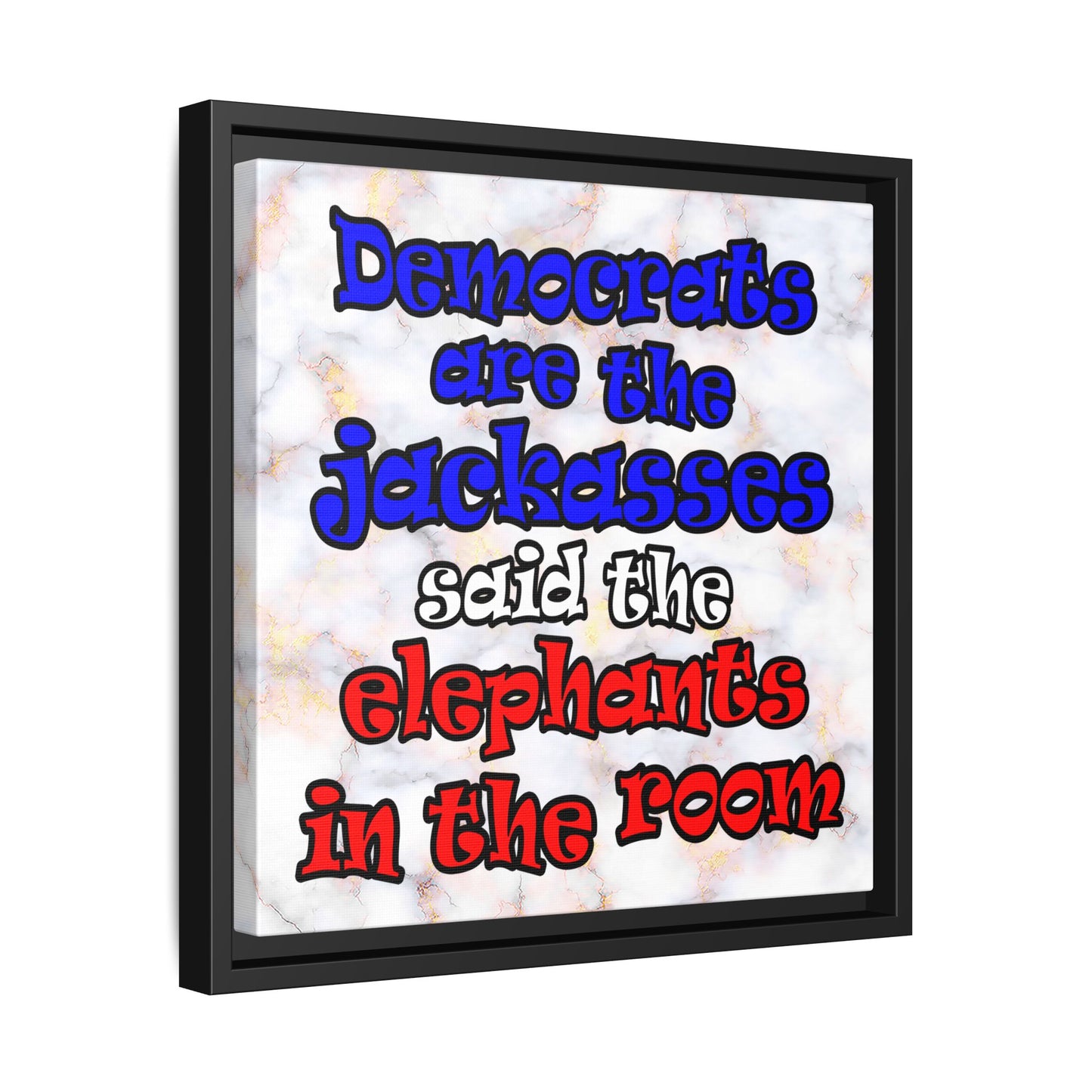 donkeys and elephants - framed canvas art (white marble)