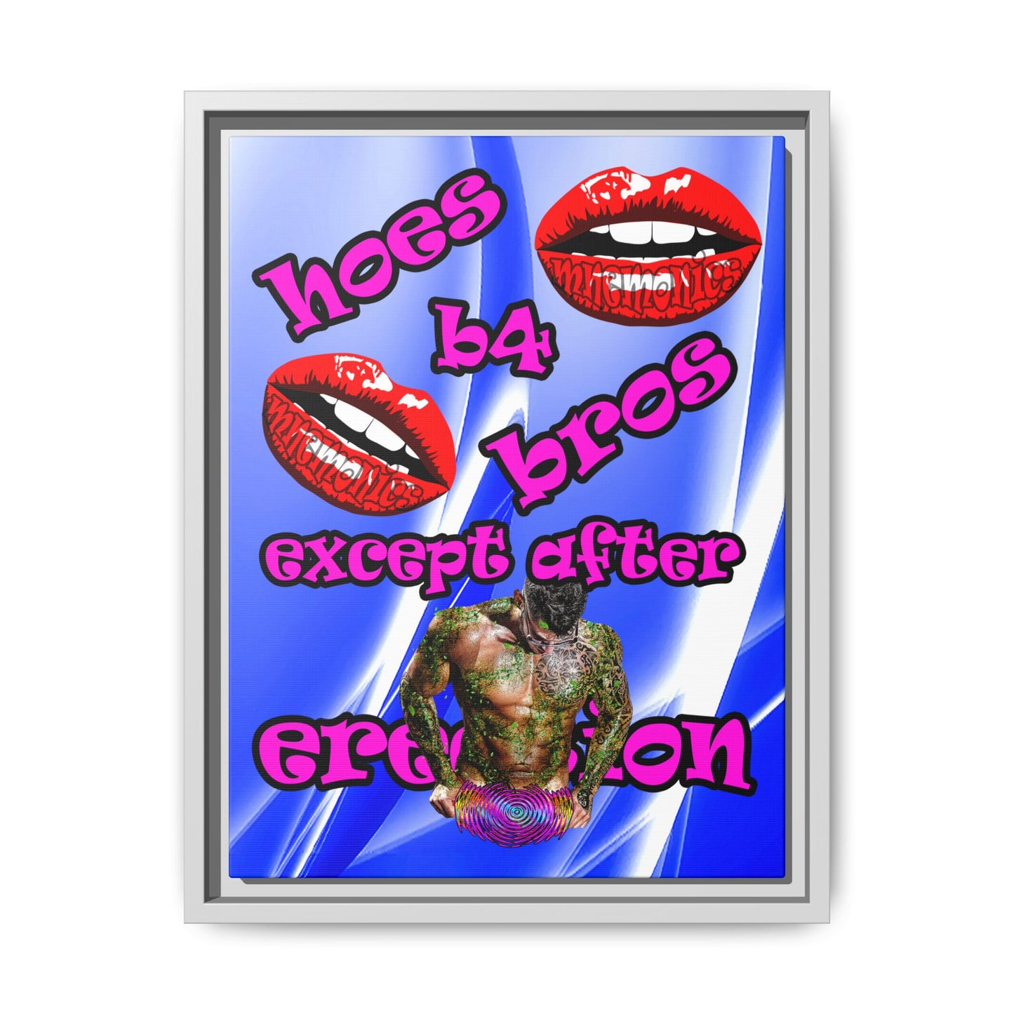 hoes b4 bros - framed canvas art (blue-white wave)