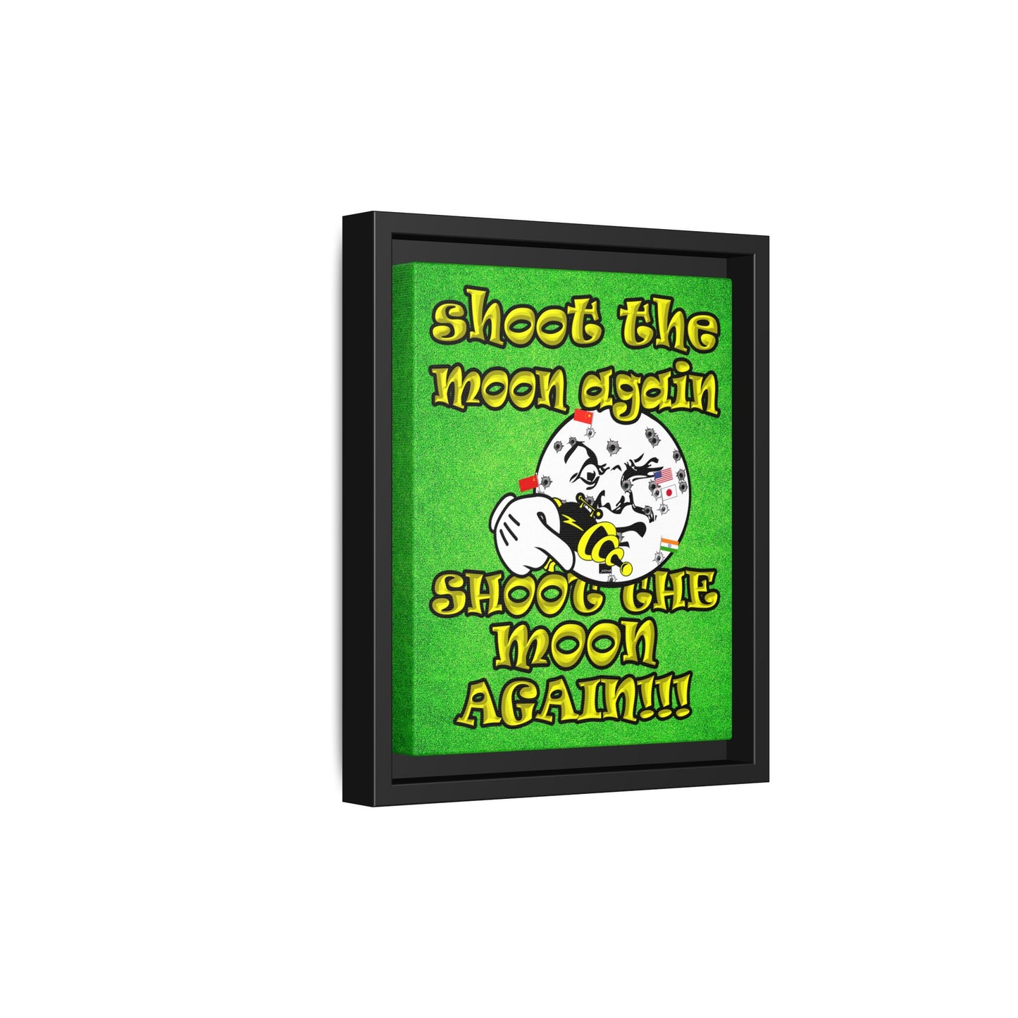 shoot the moon again - framed canvas art (green turf)