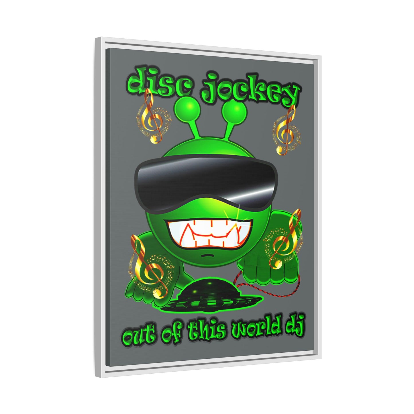 disc jockey - framed canvas art (dark grey)