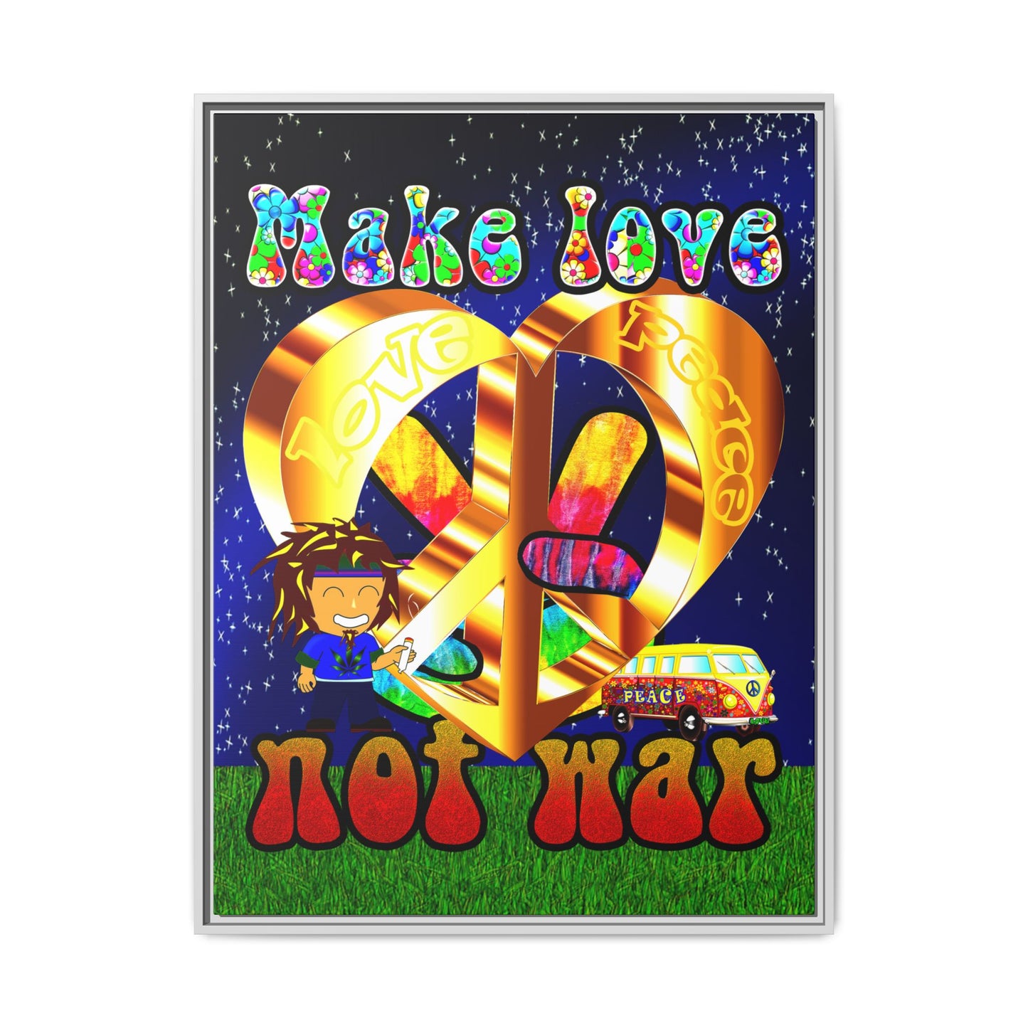 love peace - framed canvas art ('snoops' background)