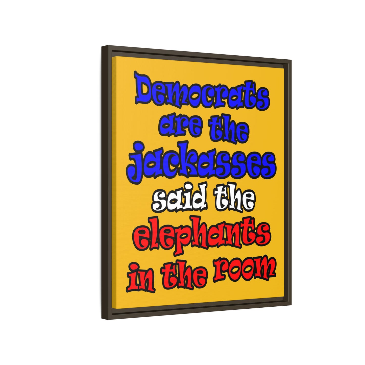 donkeys and elephants - framed canvas art (yellow)