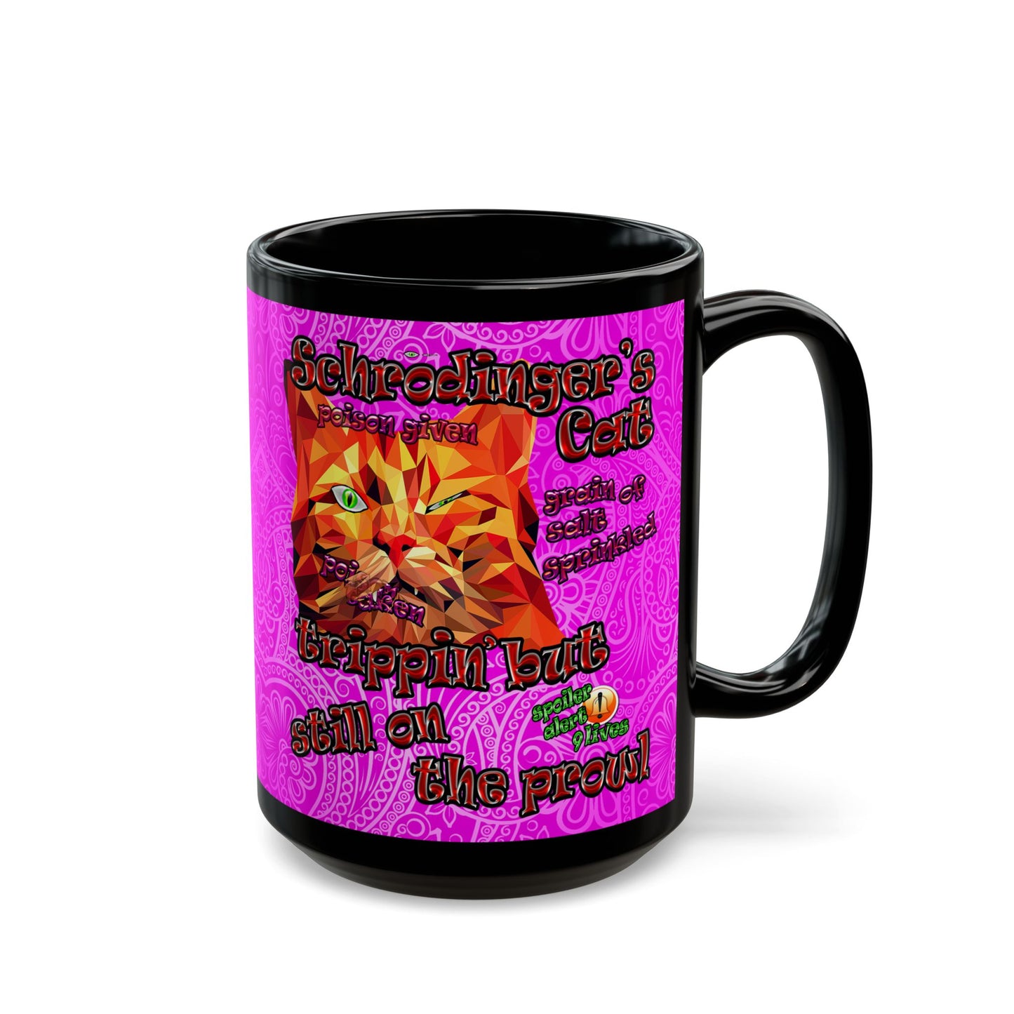 schrodinger's cat - Black Mug (pink swirl)