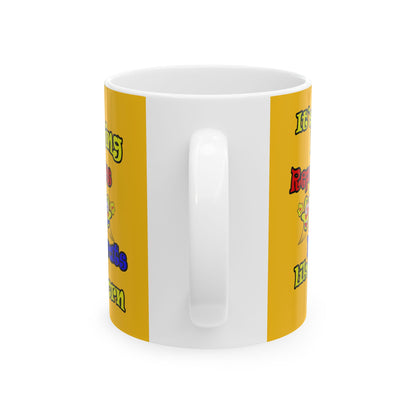 popping like popcorn - White Mug (yellow)