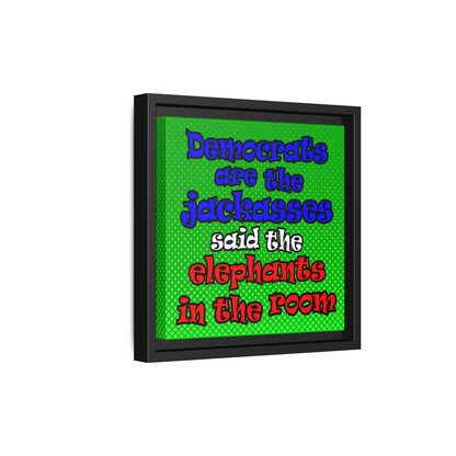 donkeys and elephants - framed canvas art (logo green)