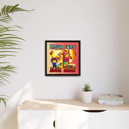 love peace - framed canvas art (yellow-orange wave)