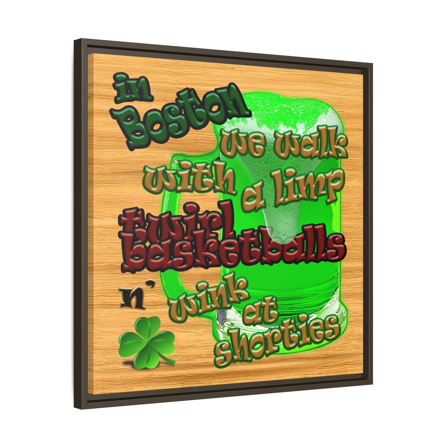 celtics logo - framed canvas art (butterscotch wood finish)
