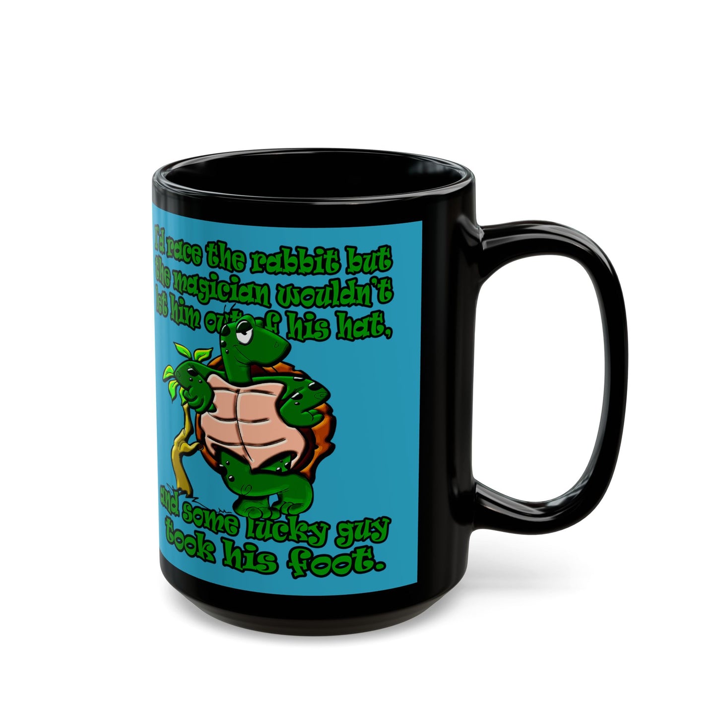 turtle race - Black Mug (turquoise)