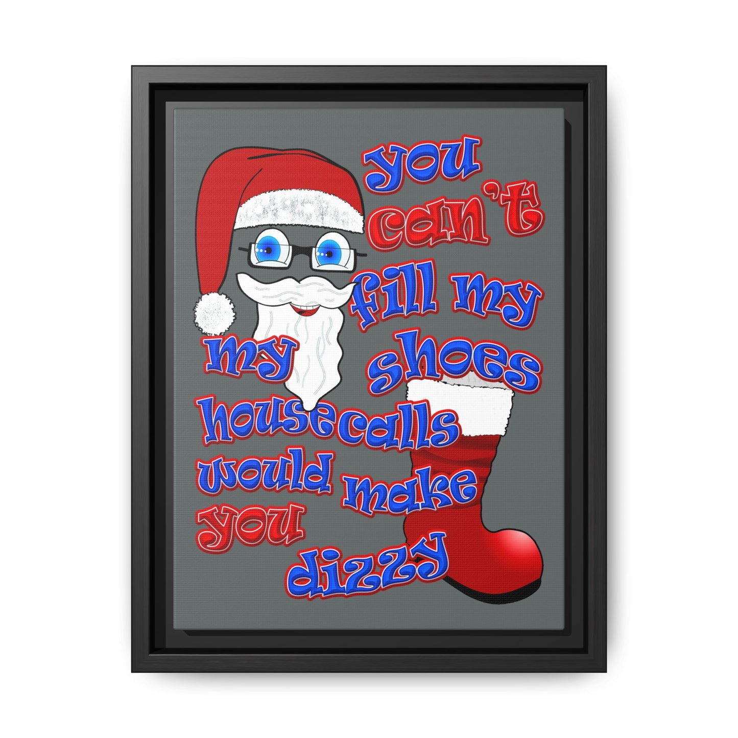 santa's shoes - framed canvas art (dark grey)