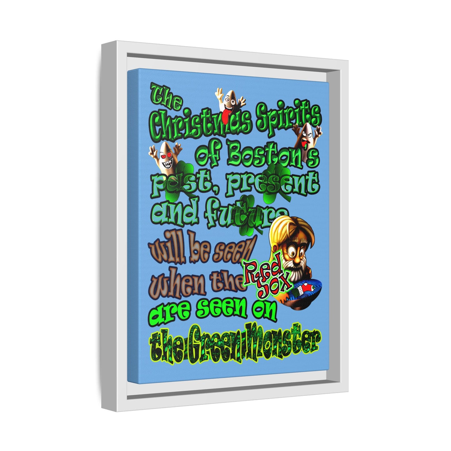 christmas spirits of boston - framed canvas art (light blue)