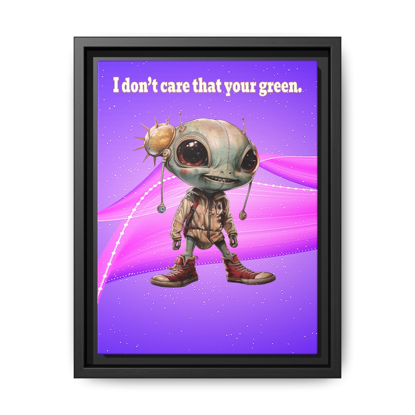 I don't care that your green - framed canvas art (purple-pink wave)