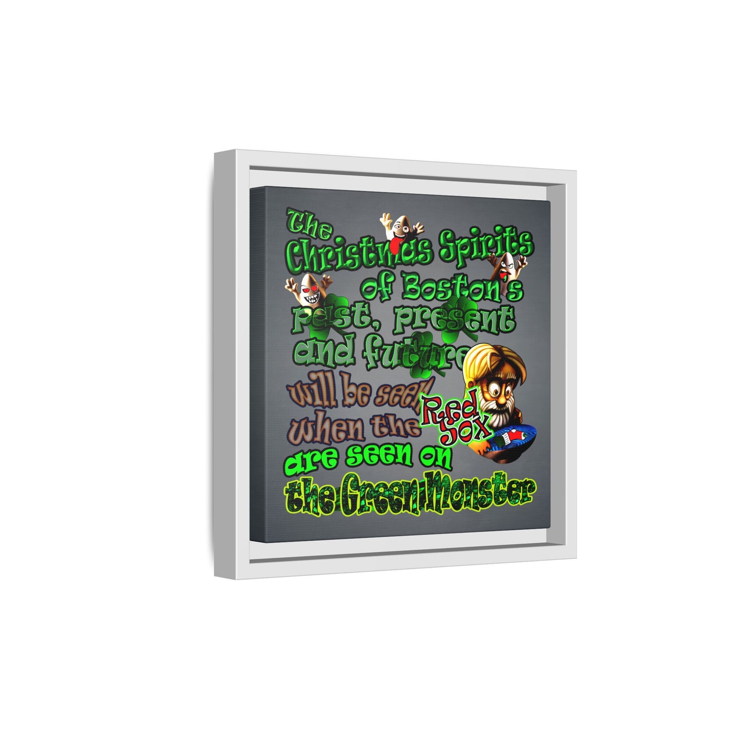 christmas spirits of boston - framed canvas art (grey-light grey)