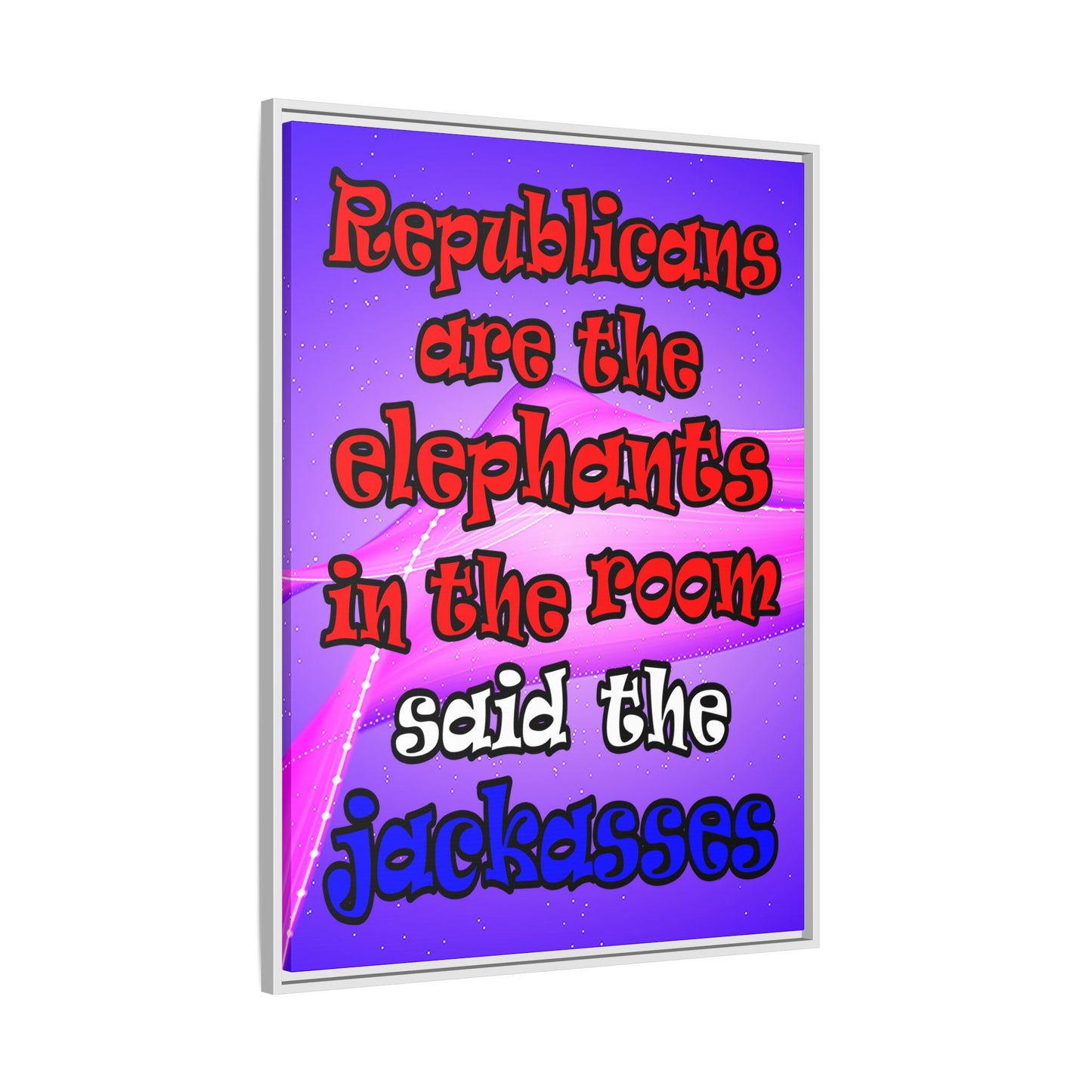 donkeys and elephants - framed canvas art (purple-pink wave)