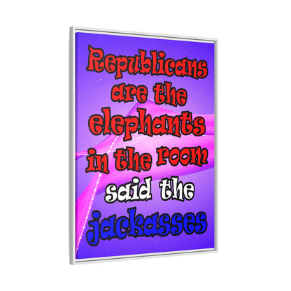 donkeys and elephants - framed canvas art (purple-pink wave)
