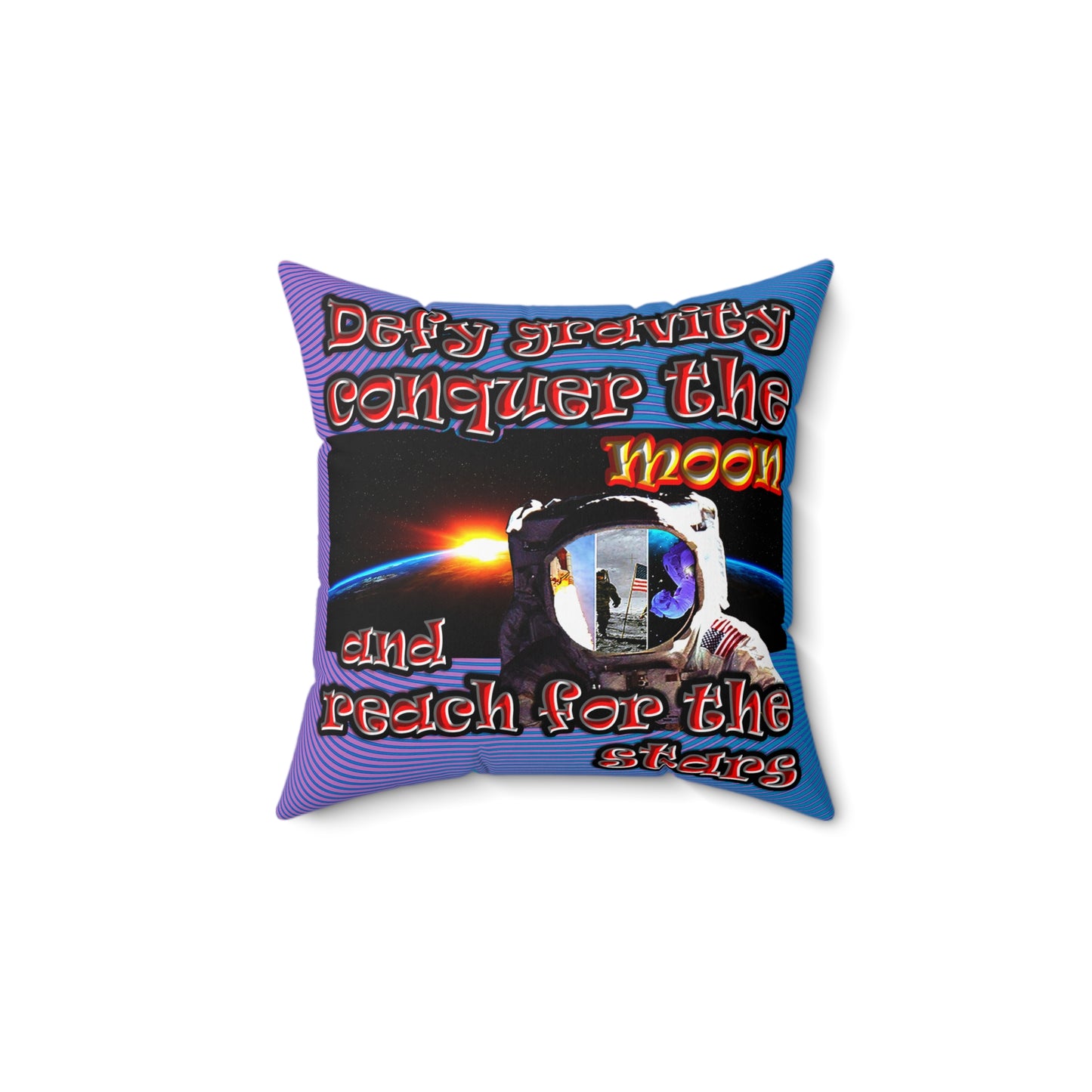 defy conquer reach - Spun Polyester Square Pillow - (light blue-purple wave)
