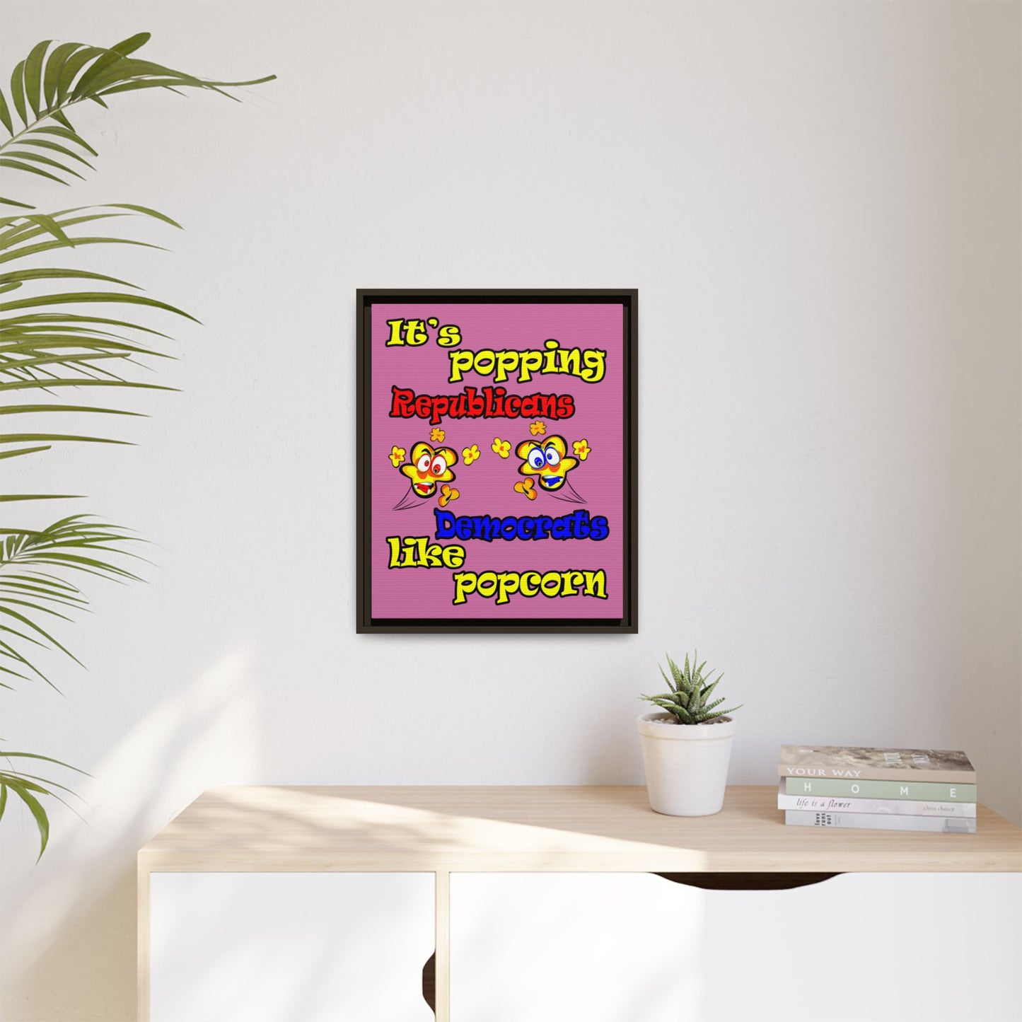popping like popcorn - framed canvas art (light pink)