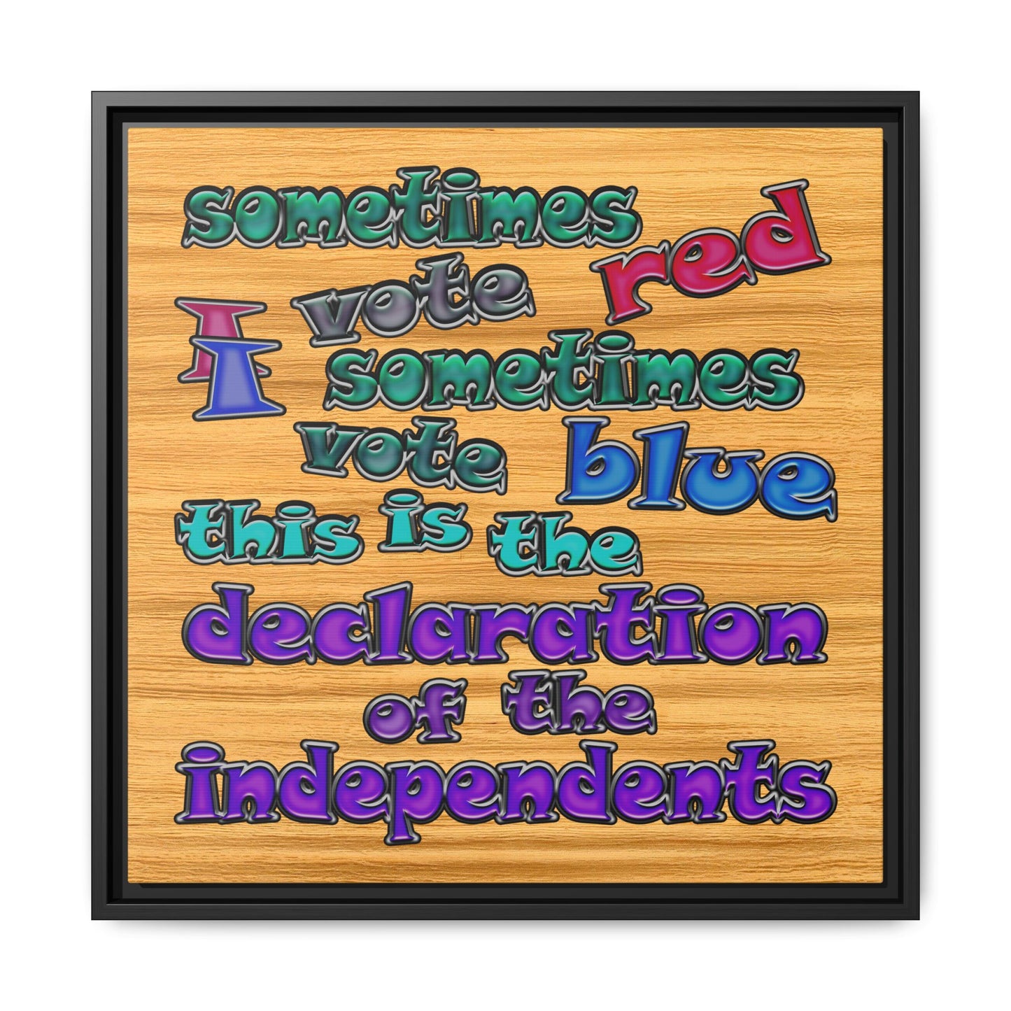declaration of the independents - framed canvas art (butterscotch wood finish)