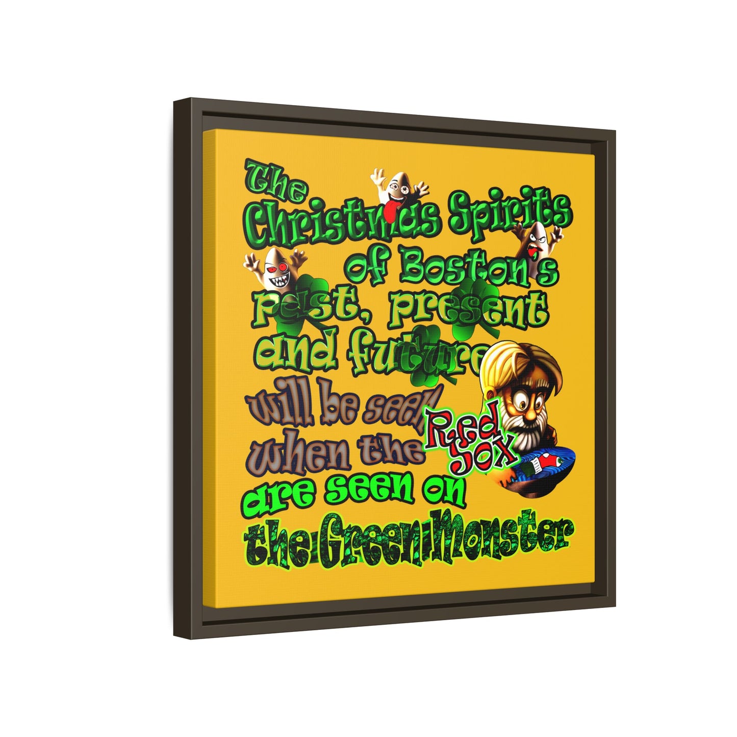 christmas spirits of boston - framed canvas art (yellow)