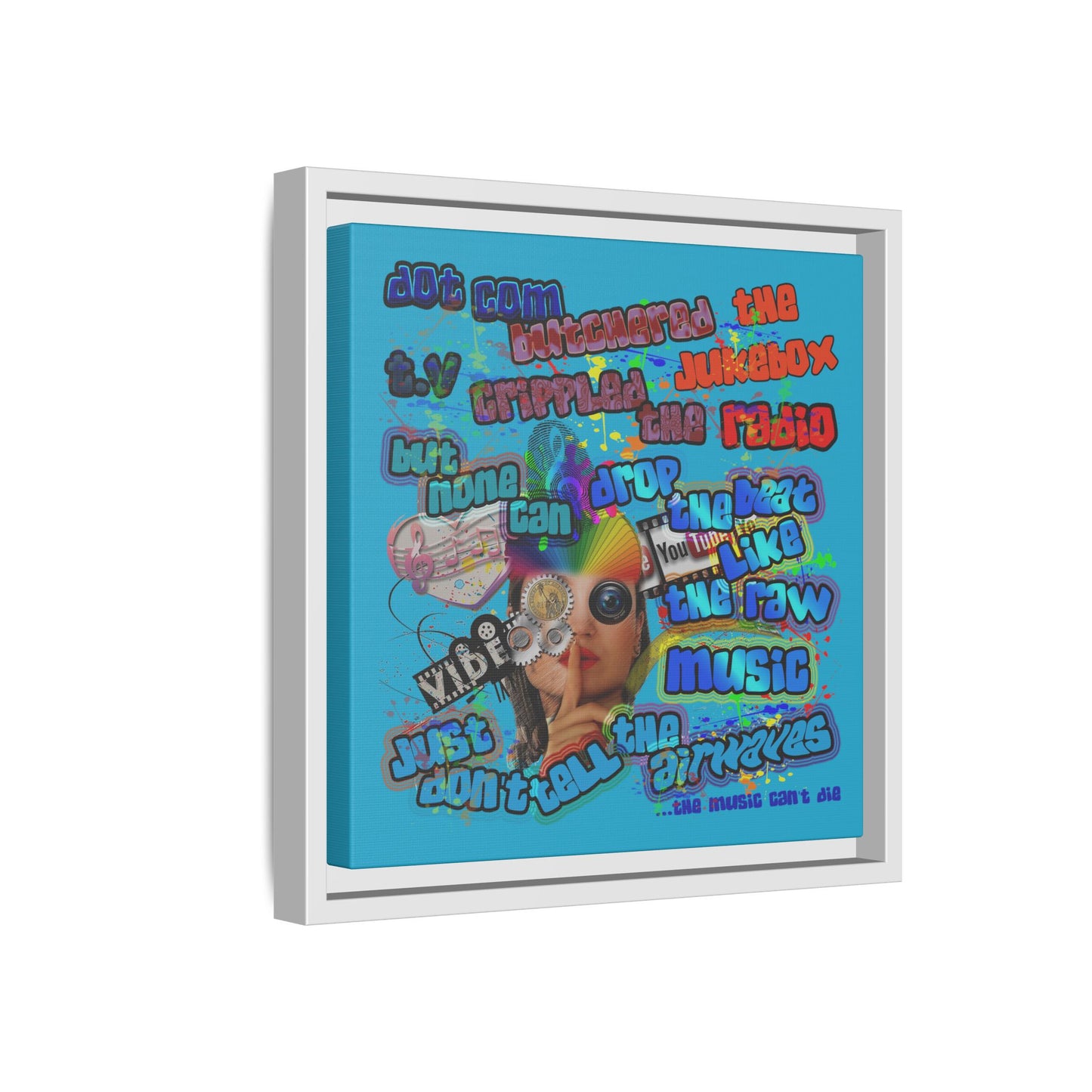drop the beat - framed canvas art (turquoise)