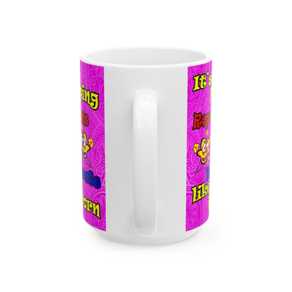 popping like popcorn - White Mug (pink swirl)