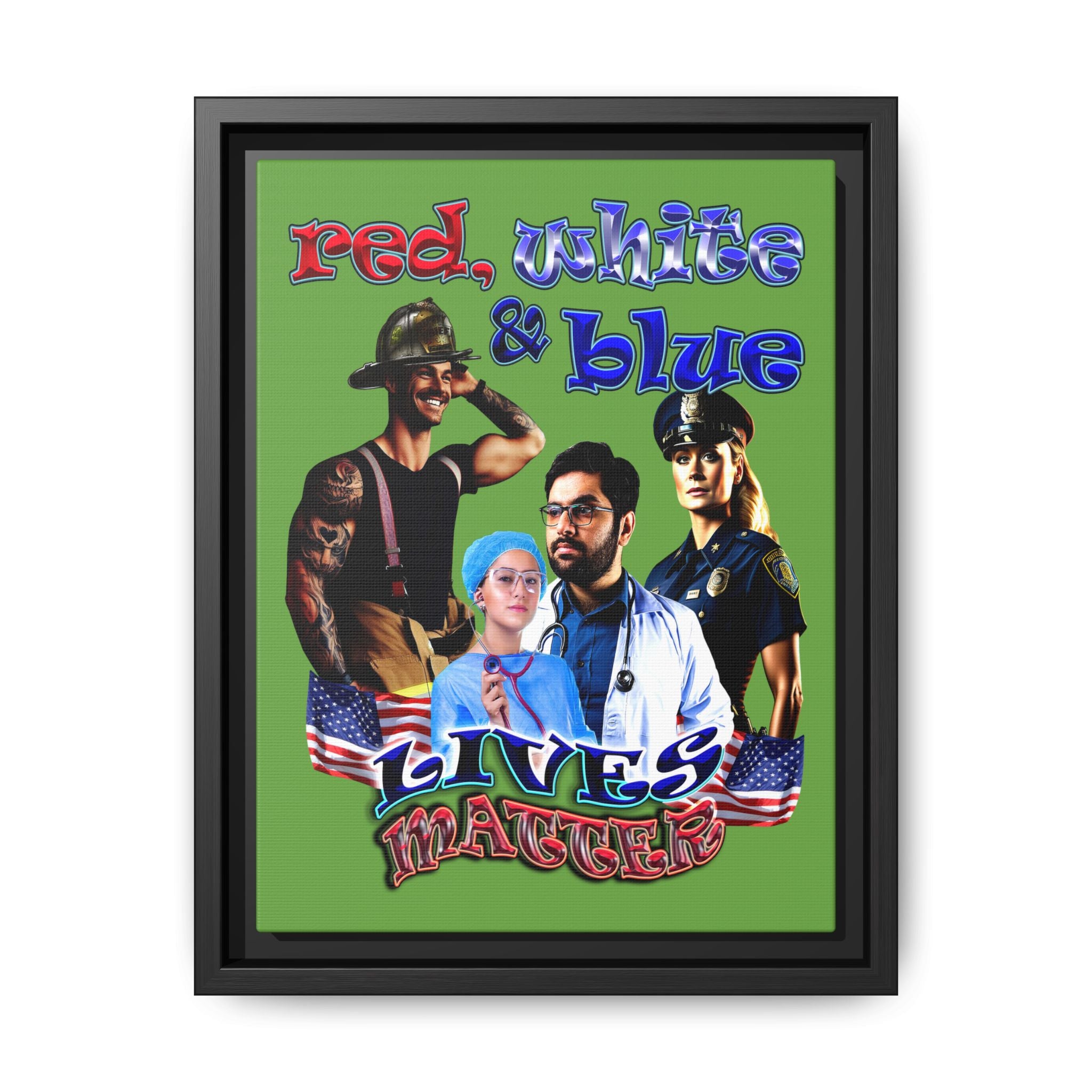 rw&b lives matter - framed canvas art (green)