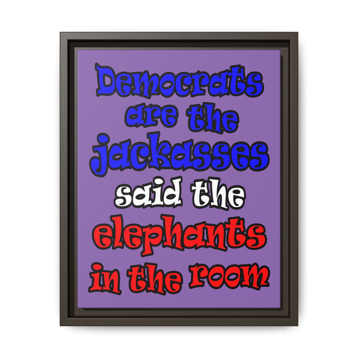 donkeys and elephants - framed canvas art (light purple)