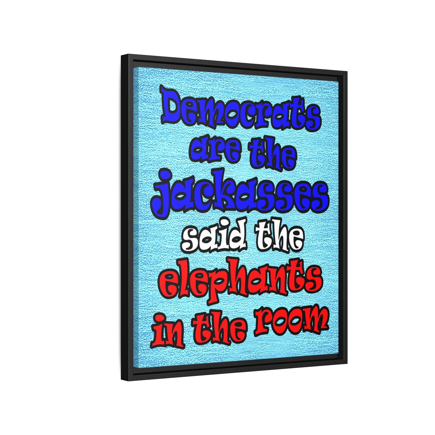 donkeys and elephants - framed canvas art (faded blue)