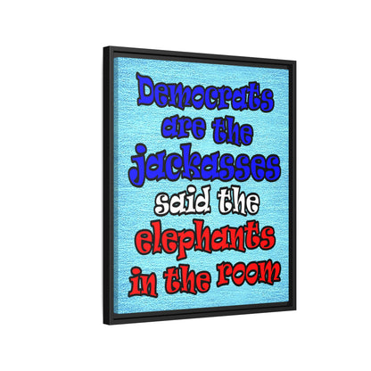 donkeys and elephants - framed canvas art (faded blue)