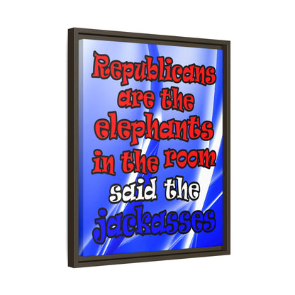 donkeys and elephants - framed canvas art (blue-white wave)