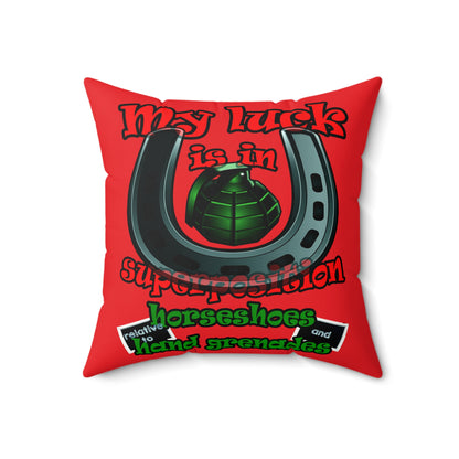 my luck - Faux Suede Square Pillow - (red)