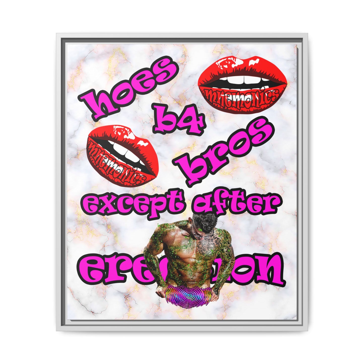 hoes b4 bros - framed canvas art (white marble)