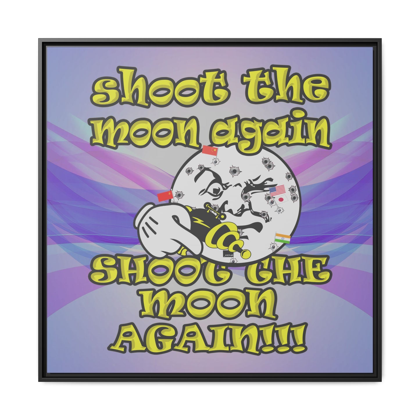 shoot the moon again - framed canvas art (light blue-pink wave)