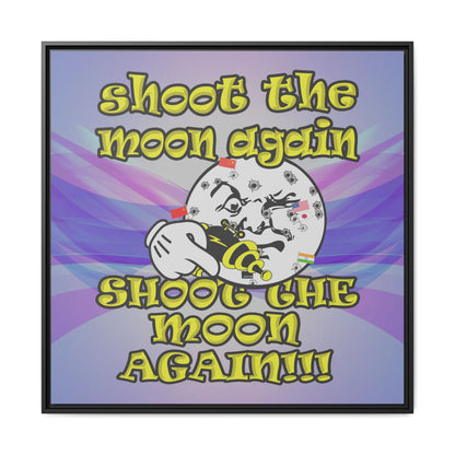 shoot the moon again - framed canvas art (light blue-pink wave)