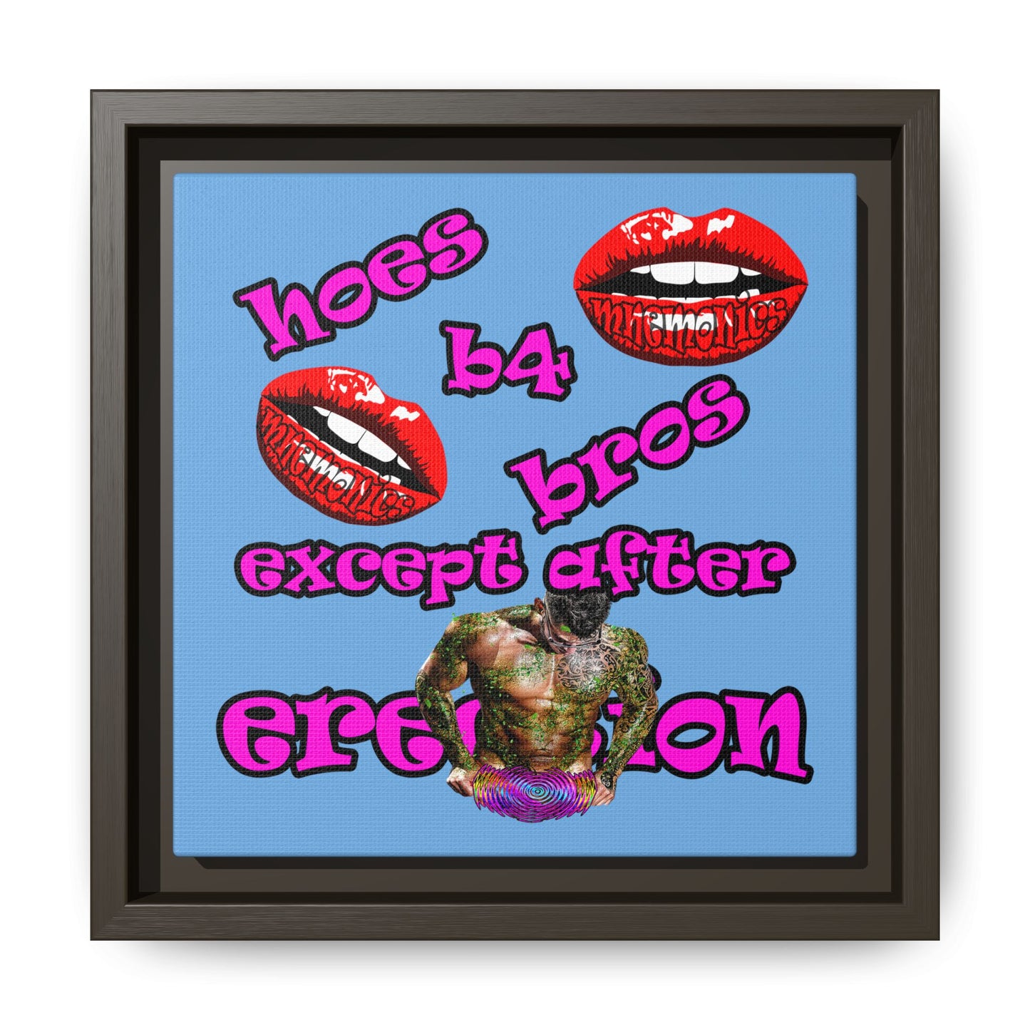 hoes b4 bros - framed canvas art (light blue)