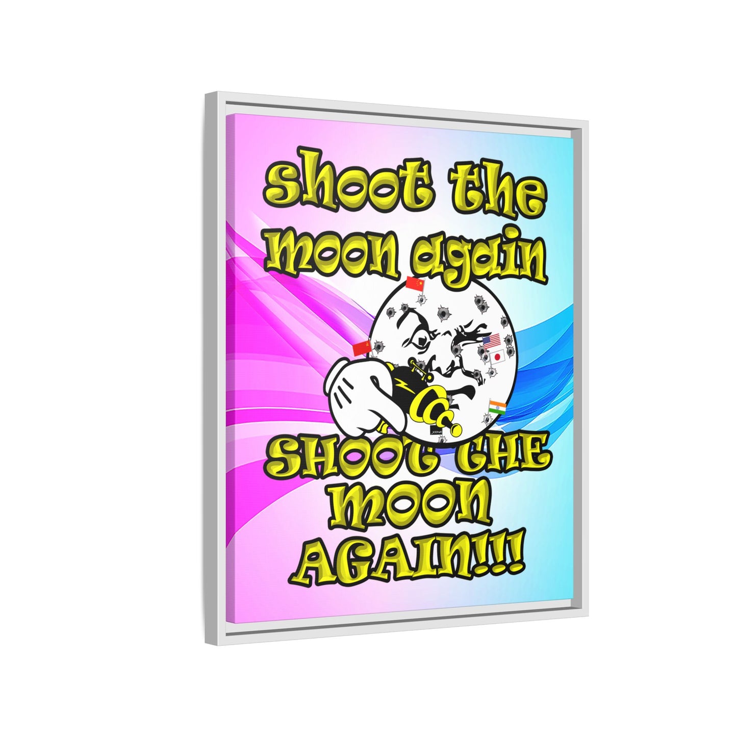shoot the moon again - framed canvas art (light blue-pink wave)