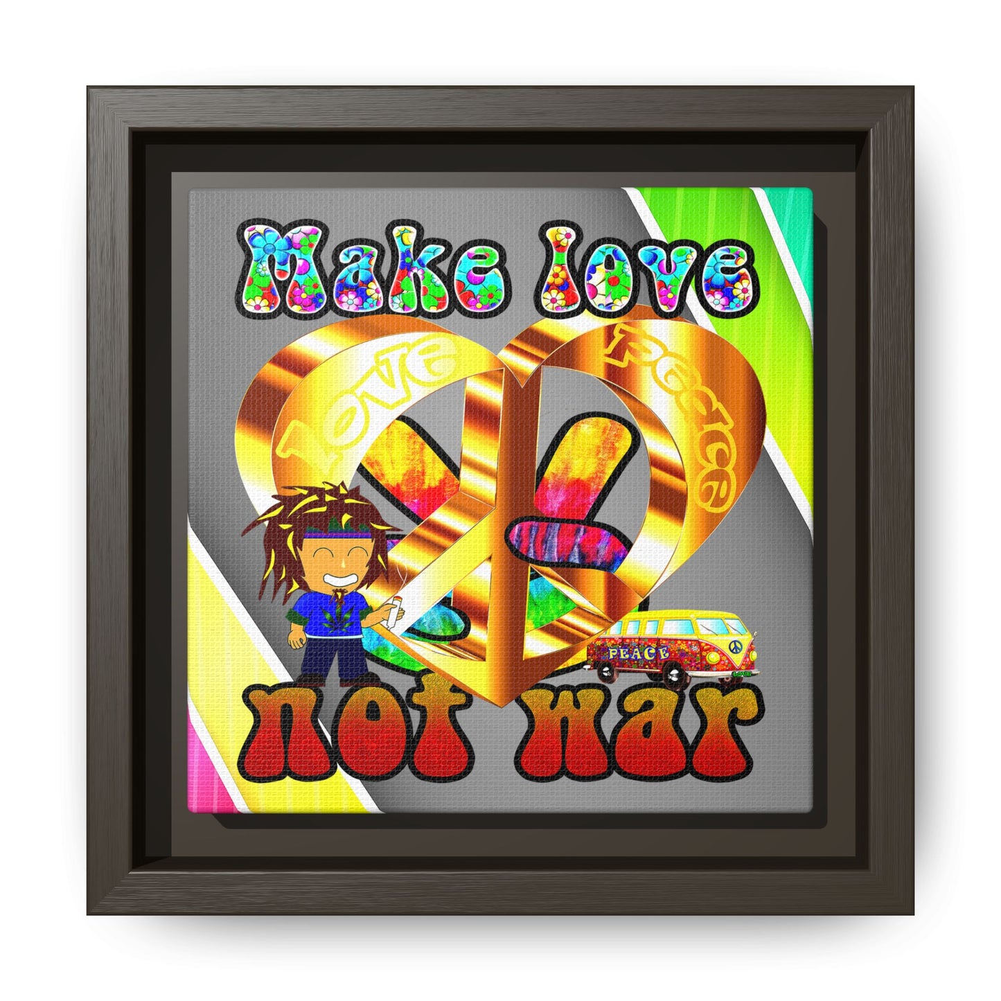 love peace - framed canvas art (rainbow split)