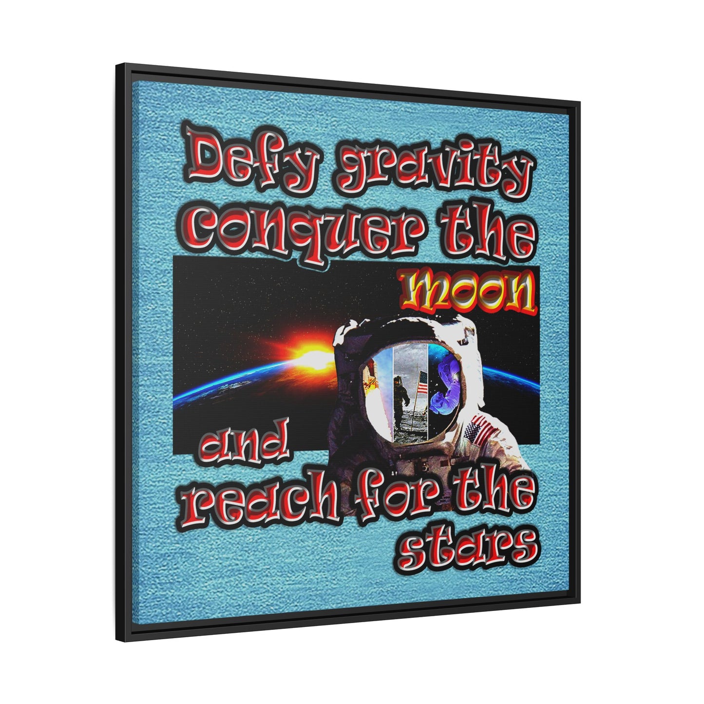 defy conquer reach - framed canvas art (faded blue)