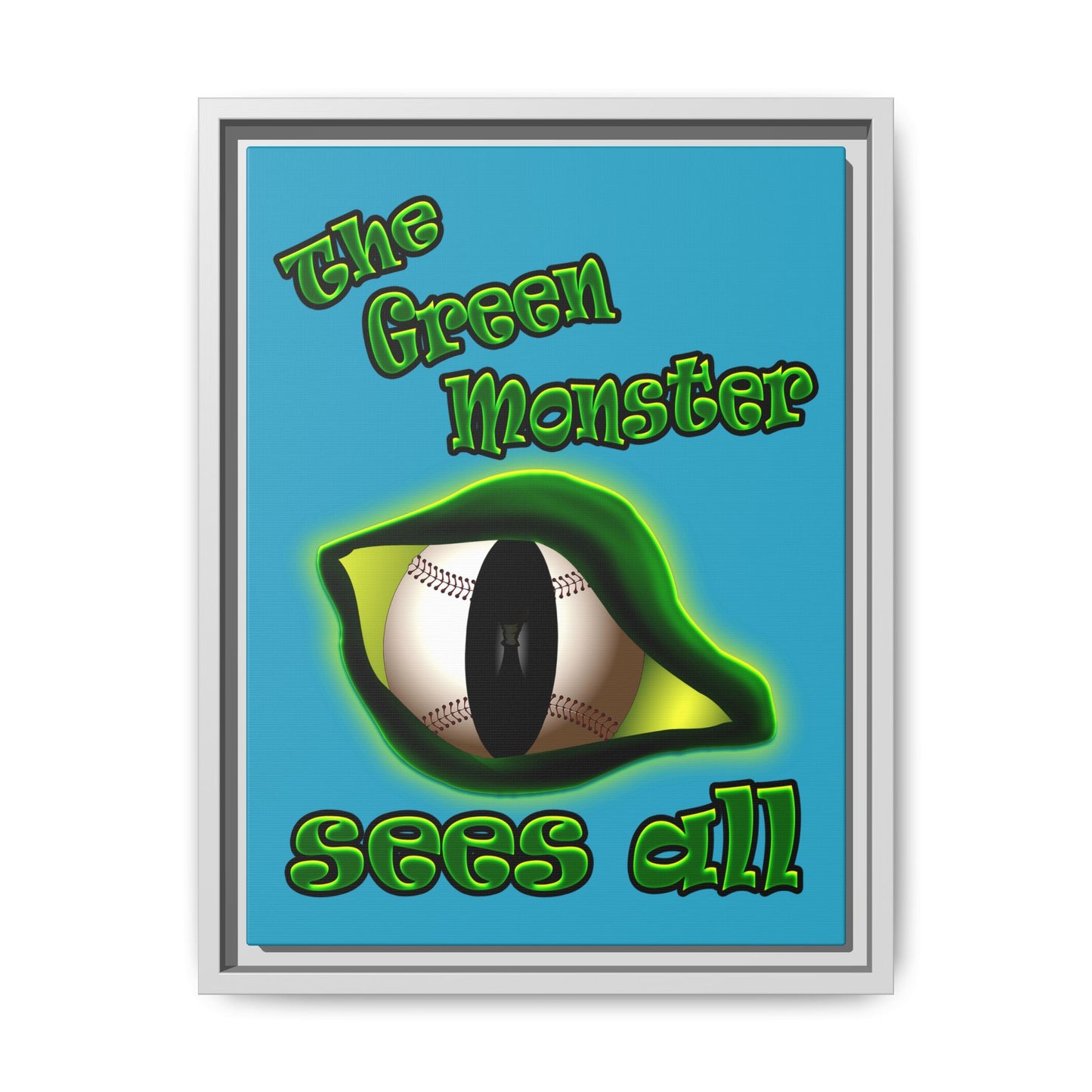 green monster - framed canvas art (turquoise)