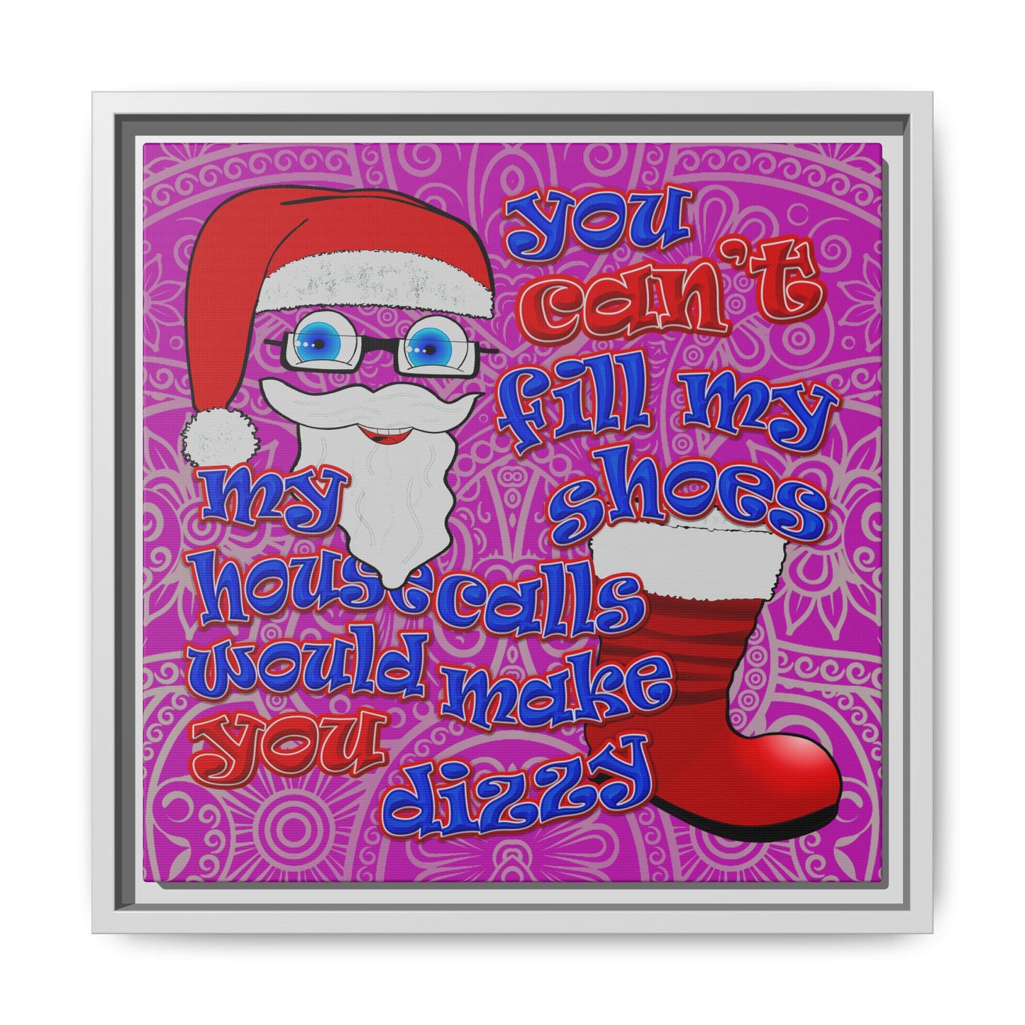 santa's shoes - framed canvas art (pink swirl)