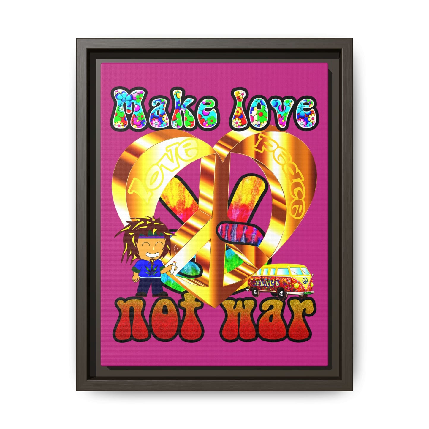 love peace - framed canvas art (pink)