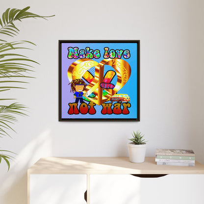 love peace - framed canvas art (light blue-purple wave)