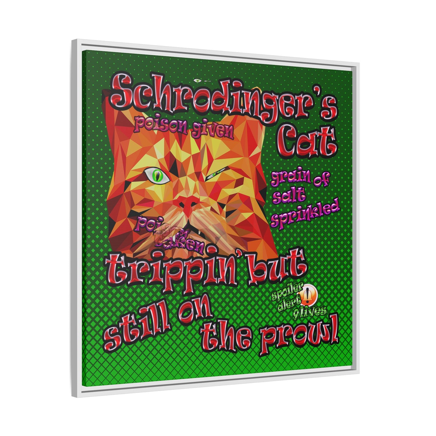 schrodinger's cat - framed canvas art (logo green)