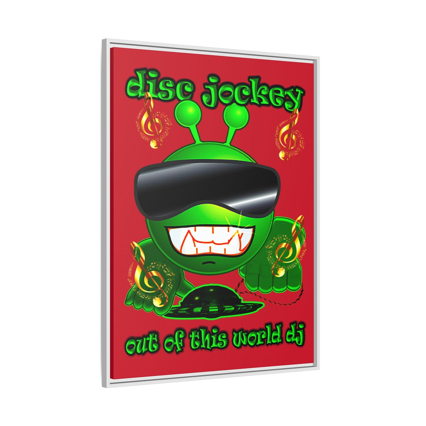 disc jockey - framed canvas art (dark red)