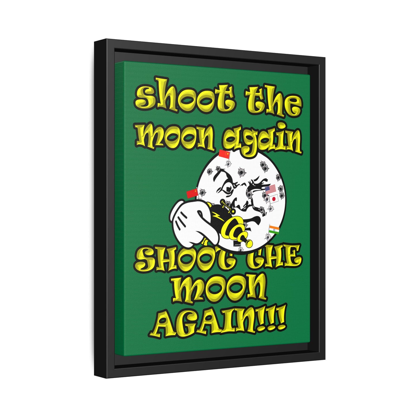 shoot the moon again - framed canvas art (dark green)