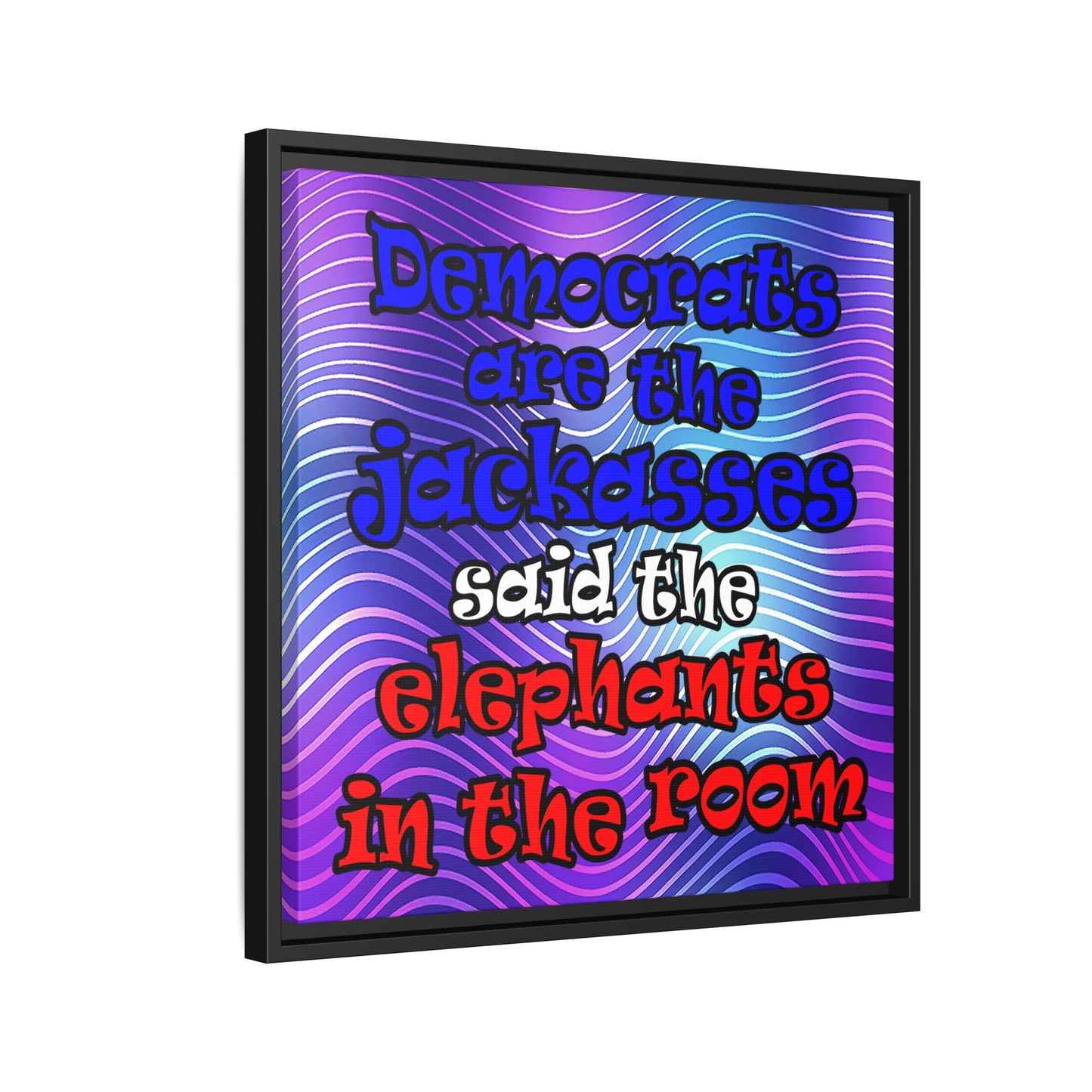 donkeys and elephants - framed canvas art (purple wave)