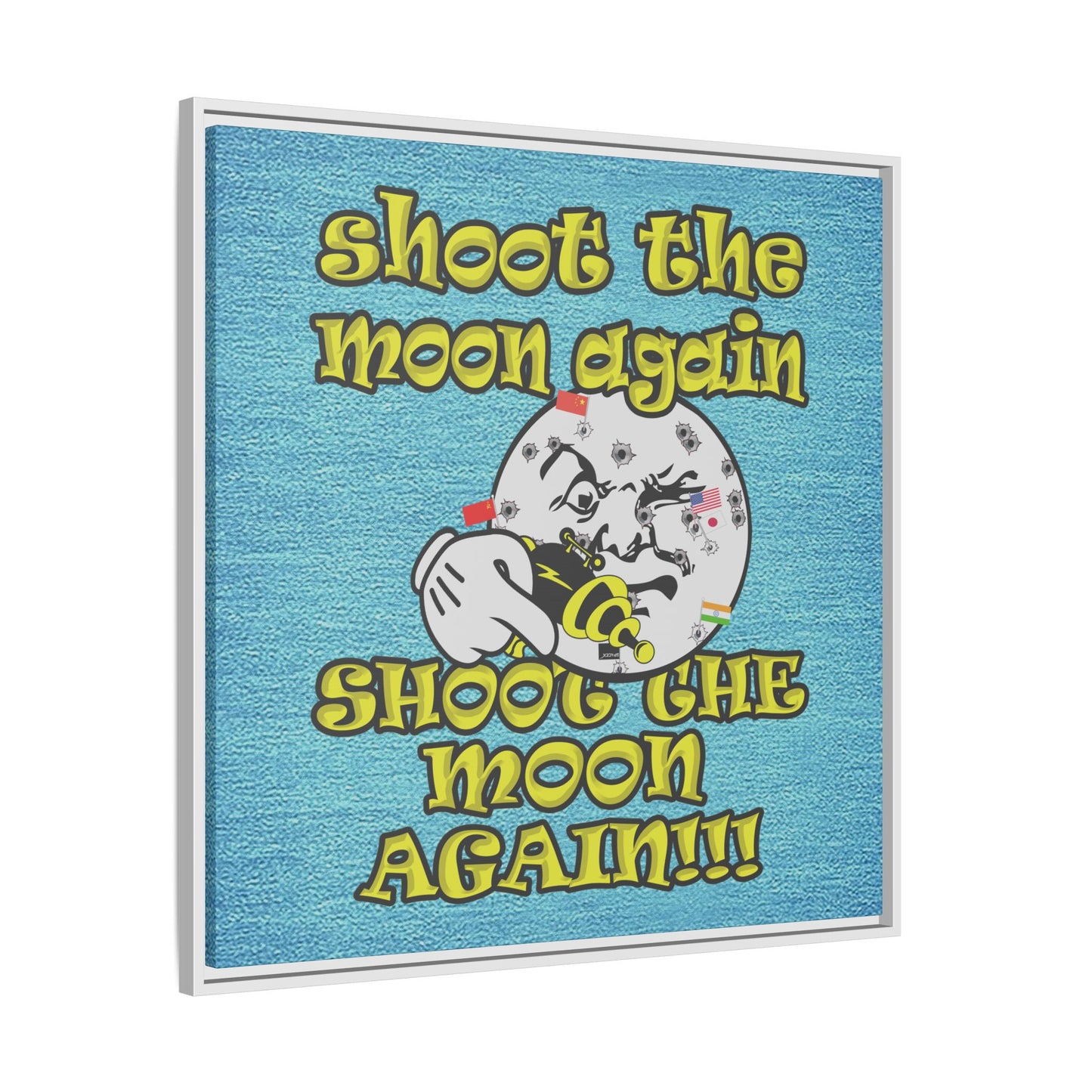 shoot the moon again - framed canvas art (faded blue)