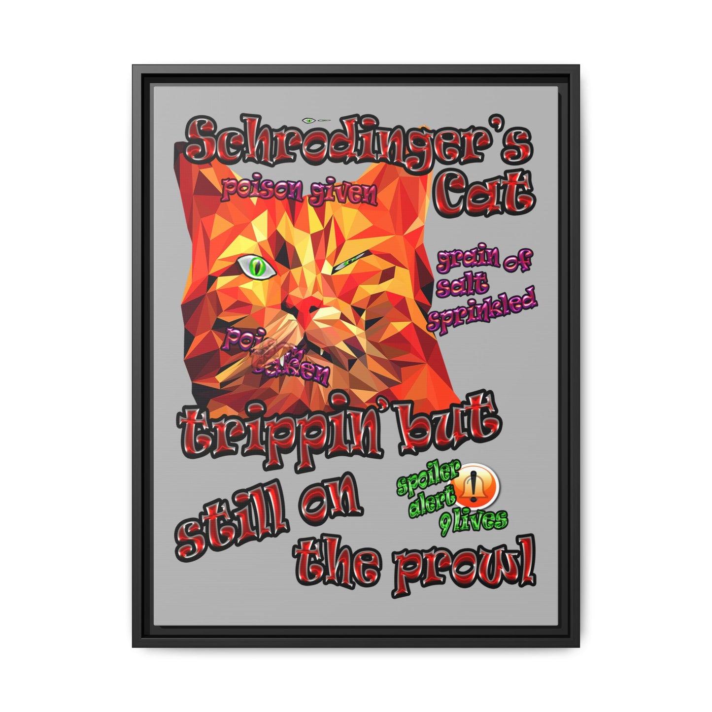 schrodinger's cat - framed canvas art (light grey)