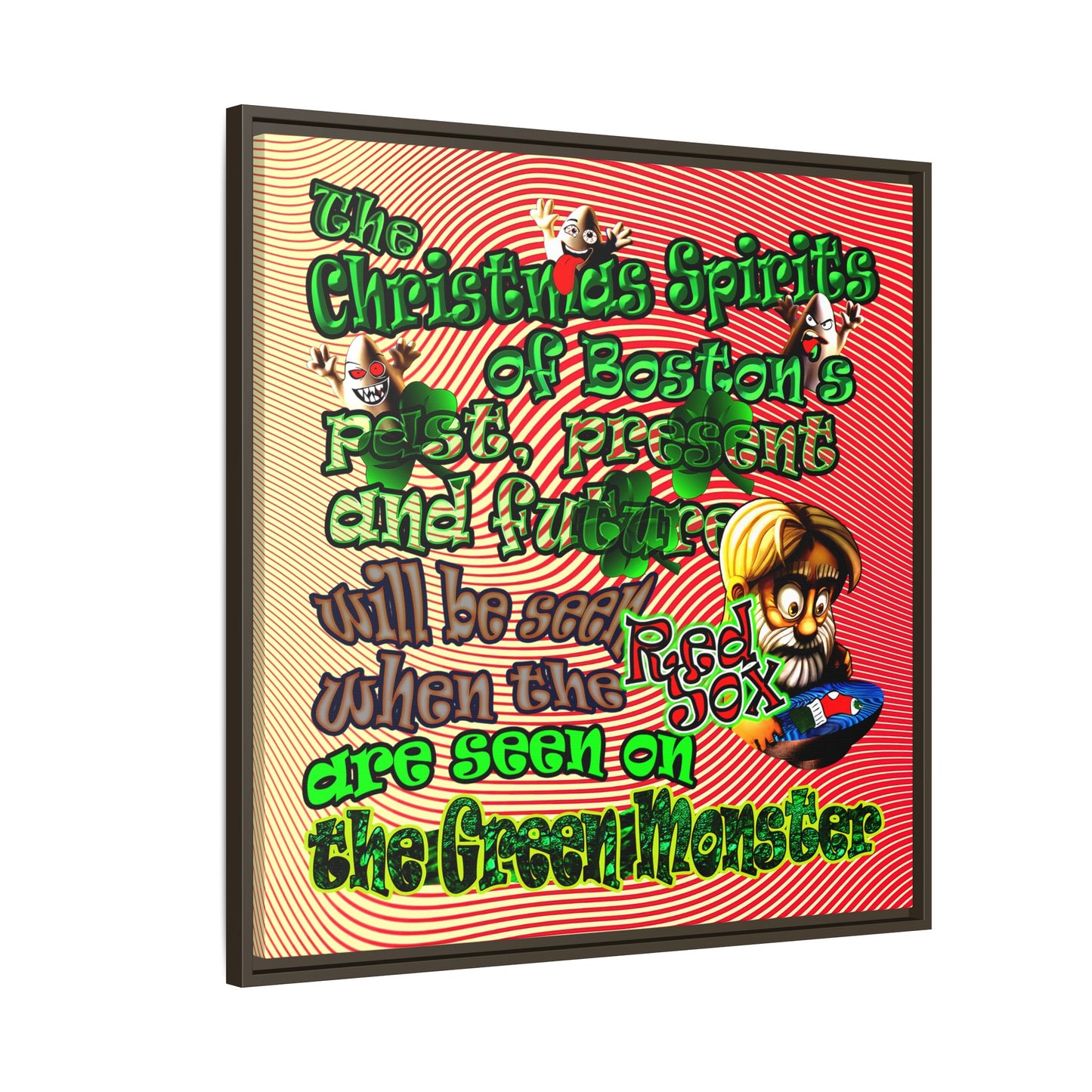 christmas spirits of boston - framed canvas art (yellow-orange wave)