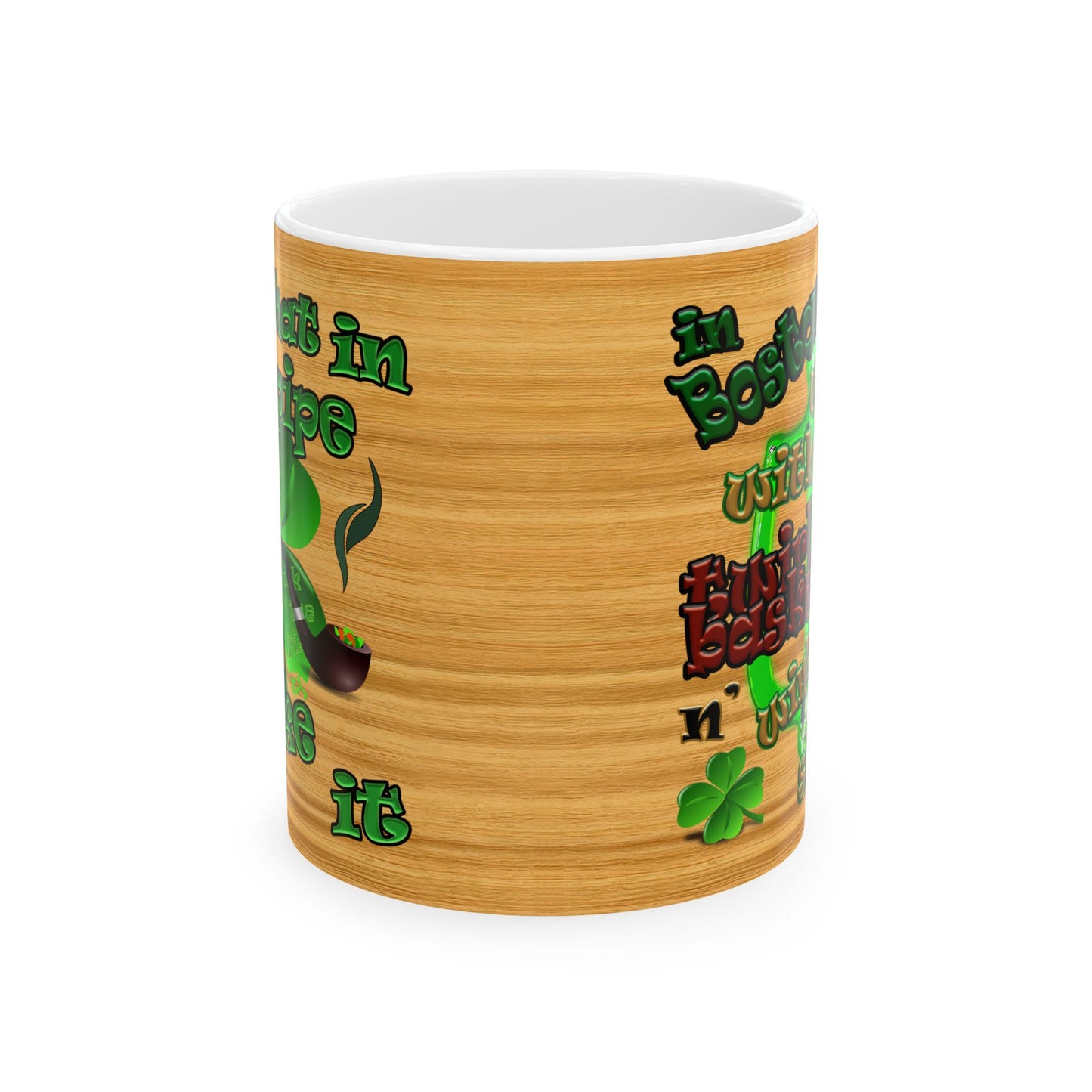 celtics logo - White Mug (butterscotch wood finish)